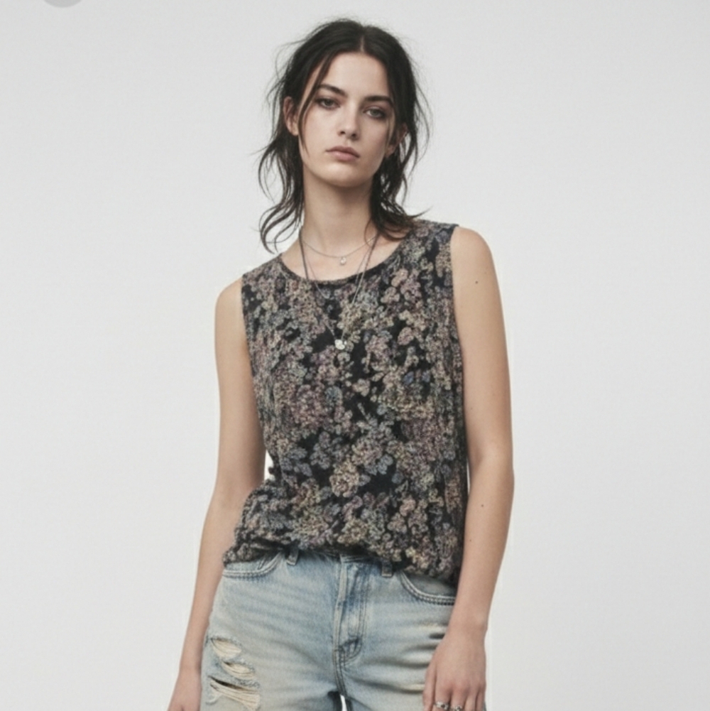 Vintage MSK Tank Y2K Black Floral Metallic Grunge Goth Whimsigoth 1X